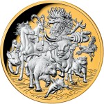 Niue Island GREAT LUNAR RACE - 12 CHINESE ZODIACS series LUNAR CALENDAR $8 Silver coin OX BULL 2021 Gold plated Proof 5 oz